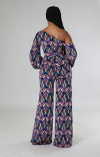 SC Fashion Print Slash Neck Straight Jumpsuit XHXF-8652