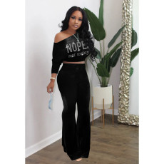 SC Casual Long Sleeve Bat Top And Flare Pant 2 Piece Set XYMF-88119