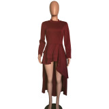 SC Plus Size Fashion Solid Ruffle Dress XMY-9044