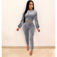 SC Velvet Hoodie And Pants Two Piece Set SHE-7166