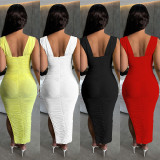 SC Sexy Solid Color Ruched Slit Maxi Dress WMEF-2054