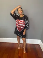 SC Casual Letter Print Sequin Mini Dress GYSF-0019