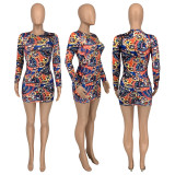 SC Fashion Print Long Sleeve Mini Dress GLF-10113