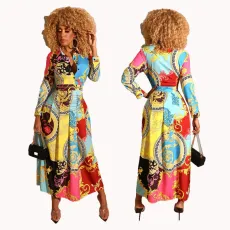 SC Fashion Printed Long Sleeve Shirt Dress XHXF-888