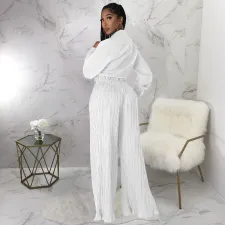 SC Casual Solid Tie-Up Tops And Loose Pant 2 Piece Set YF-10313