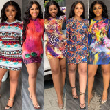 SC Fashion Print Long Sleeve Mini Dress GLF-10113