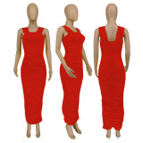SC Sexy Solid Color Ruched Slit Maxi Dress WMEF-2054