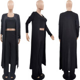 SC Solid Vest+Long Cloak Coat+Straight Pant 3 Piece Set KSN-80833