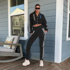 SC Letter F Print Baseball Jacket Pant Two Piece Set HM-6625