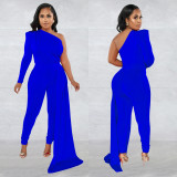 SC Fashion Solid One Shoulder Long Sleeve Jumpsuit BY-6068