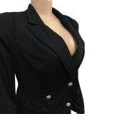 SC Fashion Solid Color Double-Breasted Blazer BY-6031