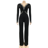 SC Fashion Hot Drilling V Neck Jumpsuit BY-6061