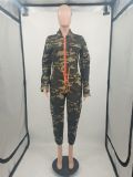 SC Plus Size Camo Print Zipper Long Sleeve Jumpsuit YIM-279