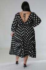 SC Plus Size Polka Dot Print Ruched Midi Dress OSM-5310