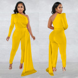 SC Fashion Solid One Shoulder Long Sleeve Jumpsuit BY-6068