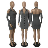 SC Fashion Rib V Neck Mini Dress GDYF-6913
