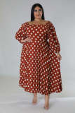 SC Plus Size Polka Dot Print Ruched Midi Dress OSM2-5310