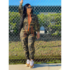 SC Plus Size Camo Print Zipper Long Sleeve Jumpsuit YIM-279