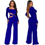 SC Solid Color Hollow Long Sleeeve Jumpsuit YF-9985