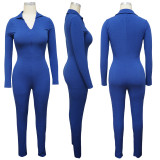 SC Solid Slim Zip Long Sleeve Jumpsuits YF-9981