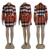 SC Fashion Plaid Print Shirt Dress(With Waist Belt) GYSF-7144