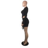 SC Fashion Solid Long Sleeve Bandage Skirts Two Piece Sets YIY-9024