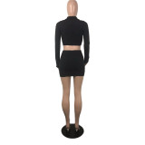 SC Fashion Solid Long Sleeve Bandage Skirts Two Piece Sets YIY-9024