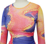SC Tie Dye Printed Round Neck Drawstring Dress YF-9986