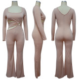 SC Solid Color Hollow Long Sleeeve Jumpsuit YF-9985