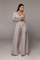 SC Solid Top+Pants+Long Sleeve Coat Three Piece Set YF-9234