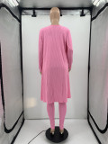 SC Plus Size Pink Letter Print Cami Top+Long Cloak+Pants 3 Piece Sets JRF-3710