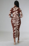 SC Fashion Print Long Sleeve Slim Long Dress XHXF-329
