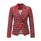 SC Fashion Long Sleeve Plaid Blazer Coat PHF-13309