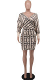 SC Fashion Print V Neck Long Sleeve Mini Dress XHXF-328