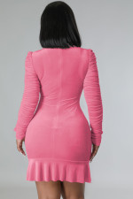 SC Velvet Drawstring Ruched Ruffles Mini Dress YD-8665
