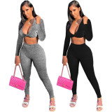 SC Casual Solid Color Yoga Long Sleeve Sports Two Piece Set WSYF-5955