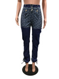 SC Fashion Printed Denim Zip Splicing Detachable Jeans OMY-81060