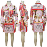 SC Long Sleeve Printed Pleated Skirt Suit(without chain) YF-9947