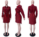 SC Plaid Print Single Breasting Shirt Dress (with waist belt)LSL-6325