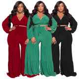 SC Solid Tie Up Long Sleeve Tops And Splicing Straight Pant Suits NNWF-7668