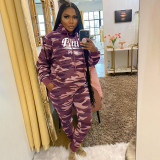 SC Casual PINK Letter Print Camo Sports Hoodies Two Piece Pants Set YIM-282