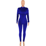 SC Solid Color Velvet Ruched Slim Waist Jumpsuit OY-6383