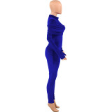 SC Solid Color Velvet Ruched Slim Waist Jumpsuit OY-6383