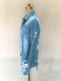 SC Fashion Slim Single Breasting Hole Denim Coat LX-3537