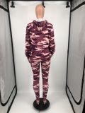 SC Casual PINK Letter Print Camo Sports Hoodies Two Piece Pants Set YIM-282