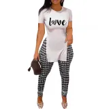 SC Printed Short Sleeve Slit Hem And Pants Two Piece Set SHD-9387