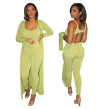 SC Casual Solid Color Jumpsuits And Long Coat Two Piece Set YF-9729