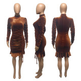 SC Velvet Drawstring Ruffles Mini Dress ME-8231