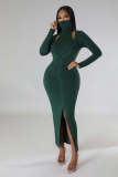 SC Solid Color High Collar Tank Top And Split Dress Two Piece SetZDF-31263
