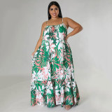 SC Plus Size Sexy Fashion Printed Sling Maxi Dress(Without Belt) SSNF-211259